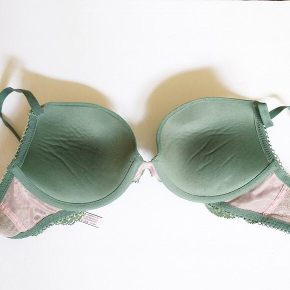 Victoria's Secret 32D Dream Angels Demi Push Up Bra Lacey Olive Green Lace - Picture 5 of 8